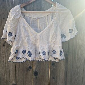 Old Navy Cream and Navy Floral Blouse